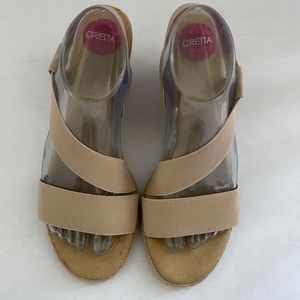 New Gretta Gena Sandals Beige Stretch Elastic Espadrille Wedge 9M
